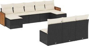 vidaXL 10 részes fekete polyrattan kerti ülőgarnitúra párnákkal