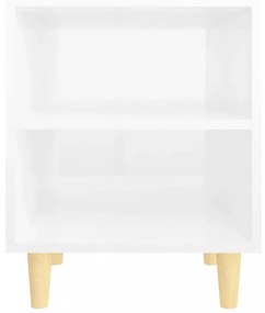 2 db magasfényű fehér éjjeliszekrény fa lábakkal 40x30x50 cm