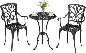 Outsunny 3 részes kerek bistrószett 2 székkel — öntött alumínium teraszasztal napernyőnyílással, antik fekete | Aosom