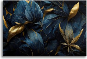Vászonkép falikép nappaliba virágok levelek arany 80x120cm