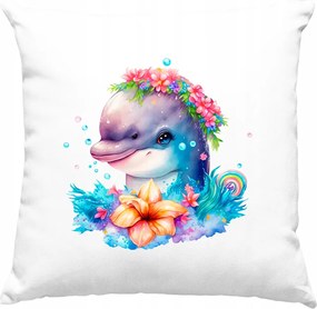 Virágos párna Mesebeli Delfinek Fehér