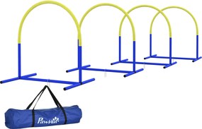 PawHut Kutya Agilitási Képző Eszköz, Kutya Agilitási Halmaz, 4 darabos akadály halmaz idősebb kutyák számára, Kutya Képző Halmaz Hordtáskával, Kék + S