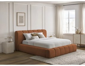 Narancssárga kárpitozott ágyneműtartós franciaágy ágyráccsal 140x190 cm Denali – Bobochic Paris