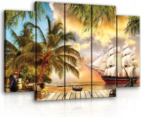 Vászonkép 150x100 Trópusok sziget tenger vitorlás naplemente pálmafák egzotikus