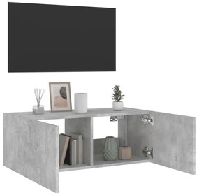 betonszürke falra szerelhető TV-szekrény LED-del 80x35x31 cm