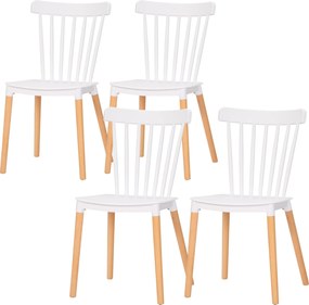 HOMCOM 4 db-os Északi Stílusú Étkezőszék Szett Magas Háttámlával, Polipropilén Ülés és Bükkfa Lába, Terhelhetőség 120 kg, 48x52.5x83 cm, Fehér | Aosom