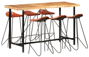 7 részes tömör fa és valódi bőr bárszett