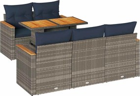 vidaXL 6 részes szürke polyrattan kerti ülőgarnitúra párnákkal