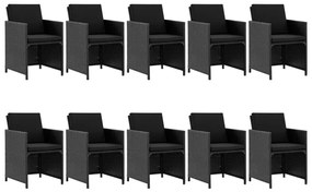 11-részes fekete polyrattan kültéri étkezőszett párnákkal
