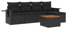 6 részes fekete polyrattan kerti ülőgarnitúra párnákkal