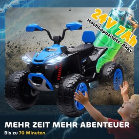 AIYAPLAY Elektromos gyermek quad, 24 V-os elektromos jármű 4 kerékkel, fényszórókkal, USB porttal, MP3, kék