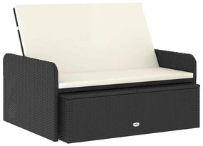 vidaXL 2 részes fekete polyrattan kerti bútorszett párnákkal