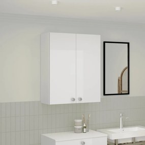 Zaria 2 ajtós fali fürdőszobai szekrény, Fényes fehér / Fehér, MDF, 60 x 22 x 72 cm
