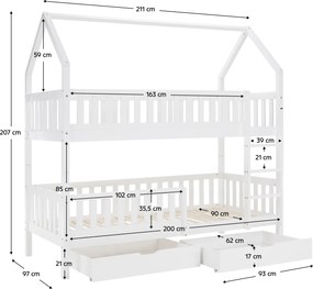 Montessori emeletes ágy, fehér, VENITA TYP 2