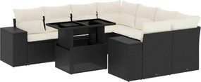 vidaXL 9 részes fekete polyrattan kerti ülőgarnitúra párnákkal