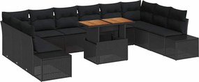 vidaXL Kerti Kanapé Szett tárolóval 11 pcs Fekete Poli rattan