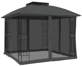 antracit acél dupla tetős pavilon hálós falakkal 2,94 x 2,94 m