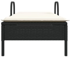 Fekete polyrattan napozóágy kerekekkel és párnával