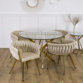 Elegáns Étkezőastzal Üveg/Aranya. SALLO 110 cm