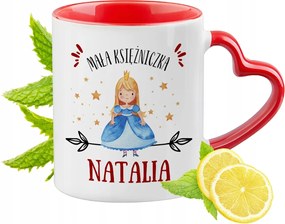 Piros bögre szív alakú füllel Nataliának Ajándék