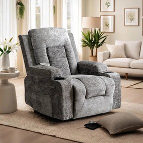 Elektromosan Vezérelhető Masszázsfunkciós Relaxfotel Szürke Bársony Kárpittal. BOX2