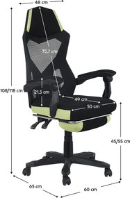 Irodai/gamer szék, fekete/zöld, teherbírás 150 kg, JORIK