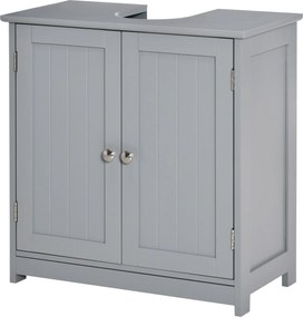 Kleankin Fürdőszoba Mosdószekrény - Mosdószekrény - 2-Ajtós Konyhaszekrény Polccal - Méret: 60L x 30W x 60H cm - Szürke Fa | Aosom