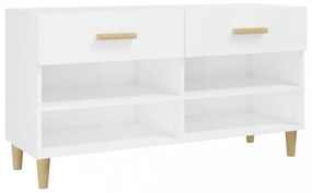 magasfényű fehér szerelt fa cipőszekrény 102x35x55 cm