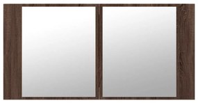 barna tölgy akril LED-es tükrös fürdőszobaszekrény 90x12x45 cm