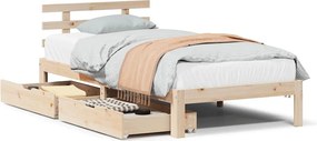 vidaXL tömör fenyőfa ágykeret fiókokkal 100 x 200 cm