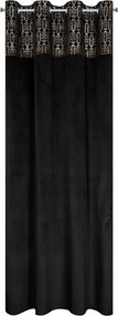 Kész függöny 140X250 fekete bársonyból, dekoratív karika csíkkal