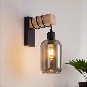 Brilagi - WOOD GLASS fali lámpa 1xE27/60W/230V fenyő/fekete/füstszürke
