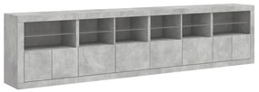 betonszürke tálalószekrény LED-világítással 283x37x67 cm