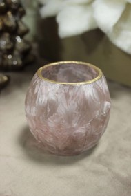 Rózsaszín fagyos üveg gyertyatartó 8cm