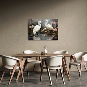 Üveg kép - Fehér darvak (70x50 cm)