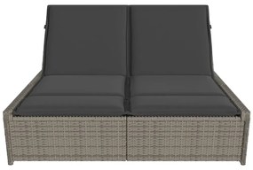Szürke polyrattan dupla napozóágy párnával