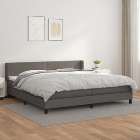 szürke műbőr rugós ágy matraccal 200 x 200 cm