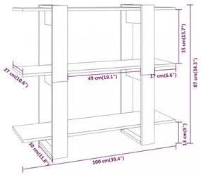 füstös tölgy színű térelválasztó könyvszekrény 100x30x87 cm