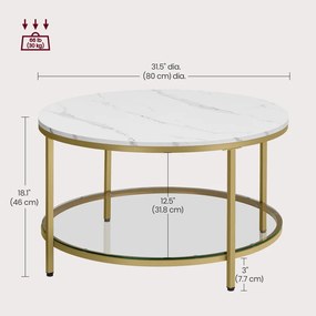 Kerek műmárvány nappali asztal tárolós polccal, modern stílusban, 80 cm átmérő