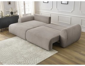Világosszürkés bézs kordbársony kinyitható sarokkanapé (bal oldali) Lucien – Bobochic Paris