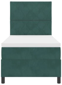 Boxspring Ágy Matraccal Sötét Zöld Egyágyas Bársonyos