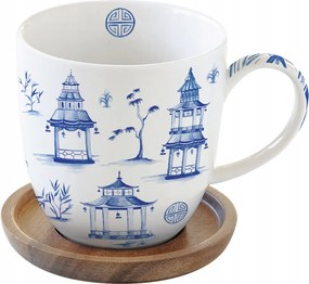 Porcelán bögre 350 ml akác állvány kék minimalizmus minta