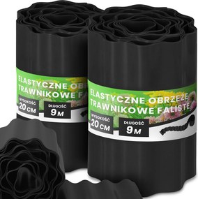 Gyepszegély 20 cm 18 m Kerti Hullámos Paliszád Border Fekete Us-t