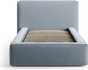 Világoskék kárpitozott ágyneműtartós egyszemélyes ágy ágyráccsal 90x200 cm Jodie – Micadoni