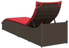összecsukható napozóágy párnával és tárolóval barna polyrattan