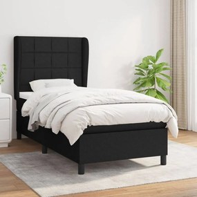 Fekete szövet rugós ágy matraccal 90x200 cm