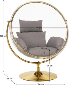 Függő fotel állvánnyal, átlátszó/arany/szürke, BUBBLE NEW TYP 2