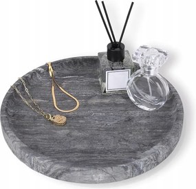 Kerek Márvány Tálca 25cm Fekete Szürke Márvány Gránit