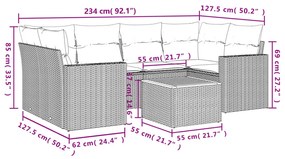 7 részes bézs polyrattan kerti ülőgarnitúra párnákkal