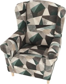 Füles fotel, szövet barna-zöld minta, CHARLOT